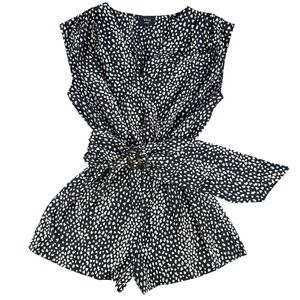 VICI Animal Print Romper Womens Large Black White Belted Casual Summer Jumpsuit